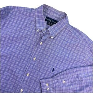 Ralph Lauren Yarmouth‎ Shirt Men Size 2XL 17/33 Blue Plaid Long Sleeve Vintage